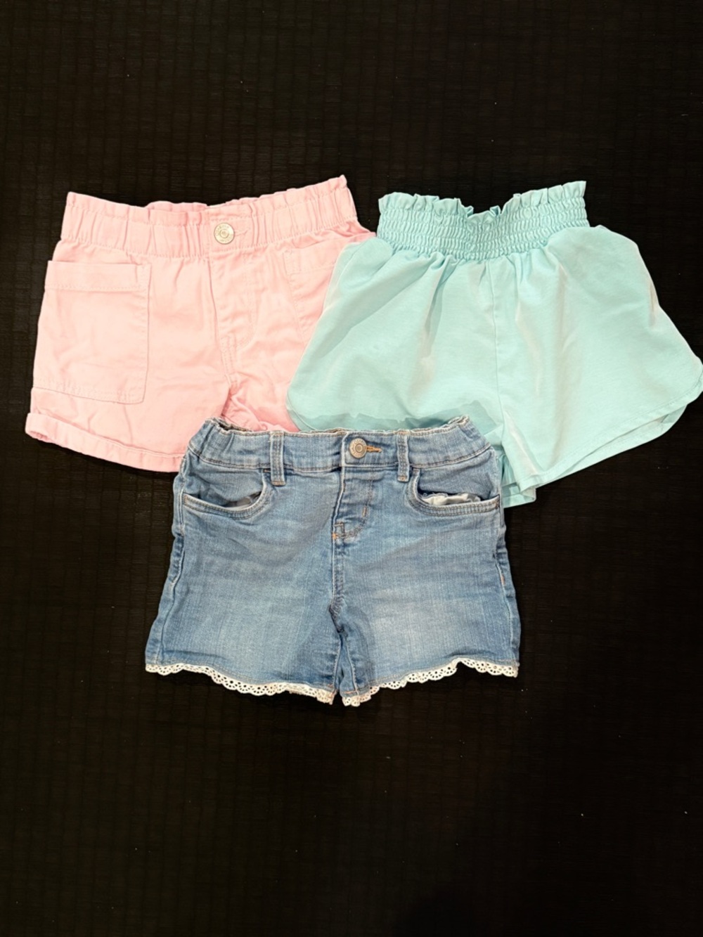 Size 5T OshKosh B'gosh Pink, Mint, and Denim Girls Shorts Trio Bundle